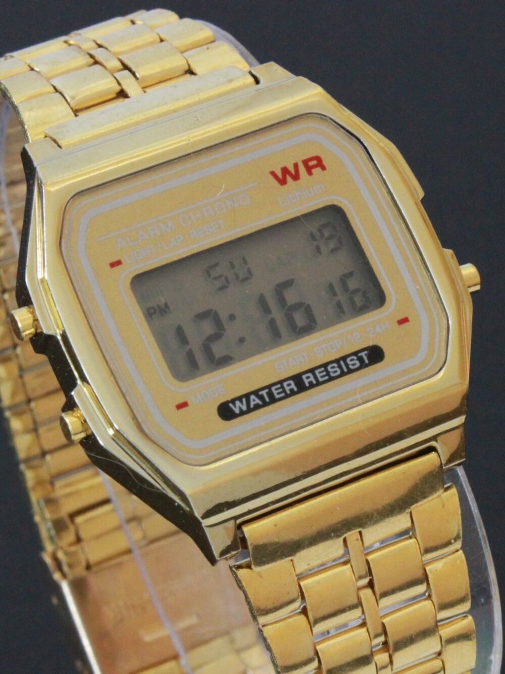 Retro Style Digital Watch Metal Case Bracelet Back light, Stopwatch, Day, Date - Picture 8 of 11